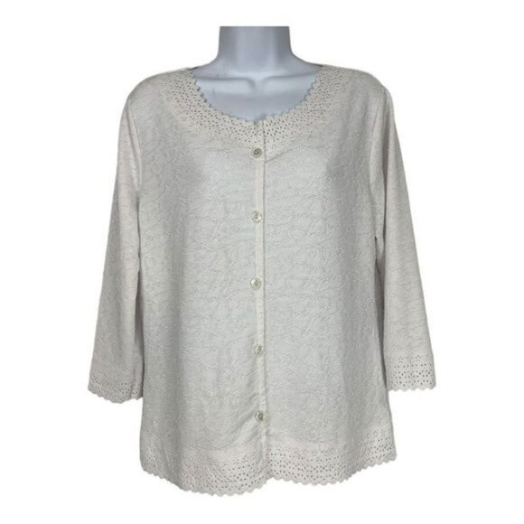 Rebecca Malone Womens Lace Button Cardigan PL Polyester/Spandex Off-White - Picture 1 of 7